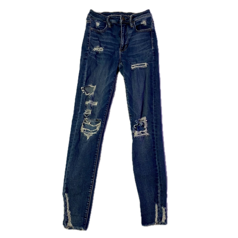American Eagle Super Hi-Rise Jegging Distressed Skinny Jeans Blue Womens Size 4